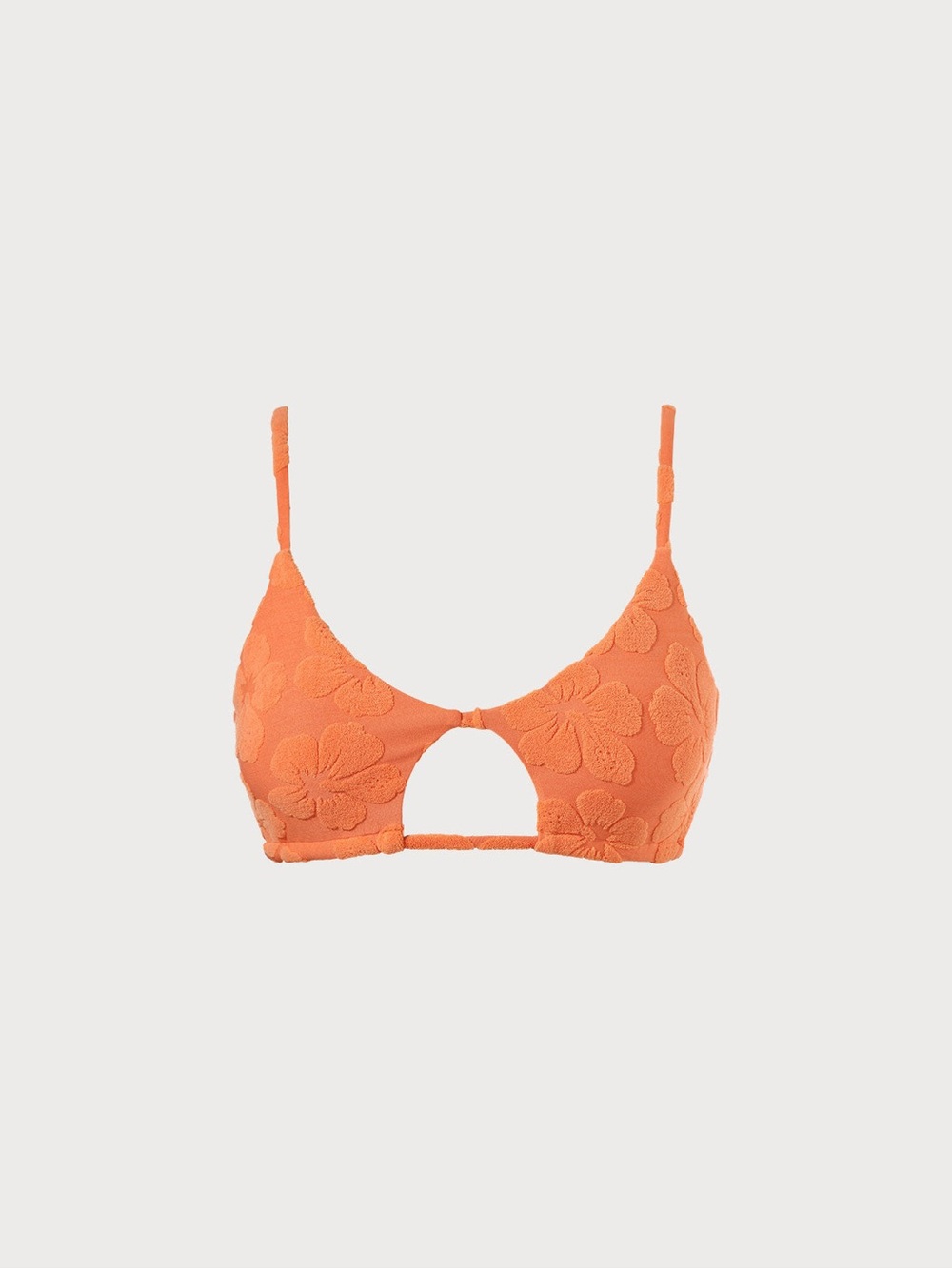Berlook Orange Floral Jacquard Cut Out Bikini Top